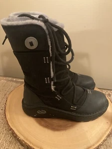 Chaco Belyn Baa Vibram Nurl Black Leather Winter Boots Women's Size 7 - Picture 1 of 14