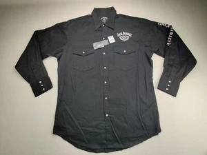 Jack Daniels Men's Large Black Long Sleeve Snaps Western 2 Pocket Shirt "New" - Picture 1 of 12