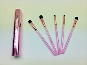 5 Pc Makeup Brush Set w/ Travel Case Pink Glitter BeautyWorks NYC - Picture 1 of 7