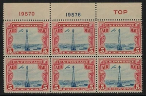 C11 Red Top U.S. Airmail Plate Block 6 Mint, o.g., Never Hinged - Picture 1 of 2