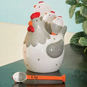 5-PC Ceramic Chicken Figurine Measuring Spoon Set Farmhouse Kitchen Home Decor - Picture 1 of 6