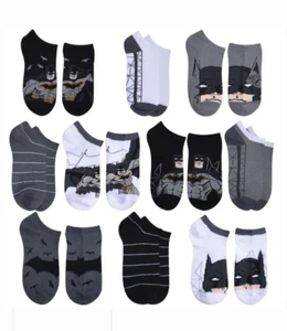 Boys Batman Socks Lot of 10 NWT Shoe Size 7-10 or 10-4 No-Show Black Gray - Picture 1 of 1