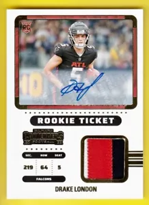 2022 Contenders Rookie Ticket RTS-DLO Drake London Auto 3 Color Patch Gold Foil - Picture 1 of 2