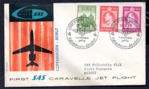 Danimarca - 1959 SAS Caravelle primo volo copertina posta aerea per Beirut - Foto 1 di 2