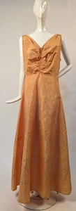 1930’S WATERED GOLDEN YELLOW TAFFETA LONG DRESS W RUCHED FRONT BUST - Picture 1 of 12