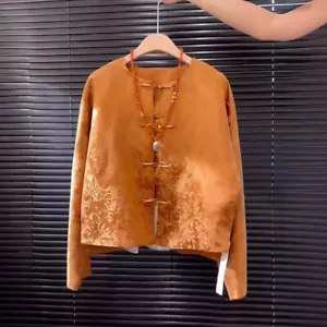 Abrigo de manga larga de primavera chaqueta jacquard naranja satinado estilo chino - Imagen 1 de 10