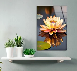 Arte de pared de vidrio con flor de loto rosa - Imagen 1 de 8