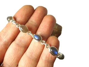 Pulsera de piedras preciosas ovalada de plata esterlina 925 - 20 cm - Imagen 1 de 5