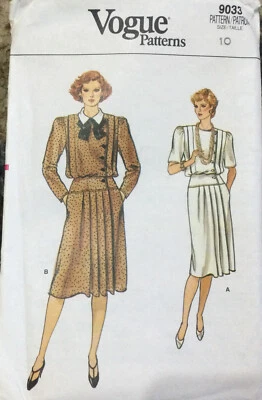 70s 80s Vogue Pattern  Mid Knee Loose Fitting Blouson Bodice Dress Sz 10 - Image 1 of 2