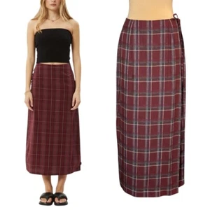VTG Bonnie & Norma Plaid Wrap Midi Skirt Sz.M Burgundy Tartan Grunge 90s Y2K - Picture 1 of 13
