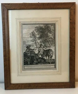 Antica stampa con cornice -favola - jean de la fontaine - tavola 5 - Foto 1 di 8