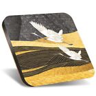 1x Square Coaster 12cm Gold Flying Crane Bird Japanese Art #51036