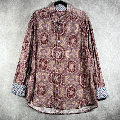 Robert Graham Shirt Mens 2XL Red Medallion Corduroy Button Down Contrast Cuff - Image 1 of 4