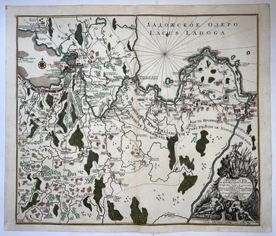 RUSSIA LADOGA ST PETERSBURG 1750 MATHEUS SEUTTER LARGE ANTIQUE MAP CYRILLIC TEXT - Image 1 of 4