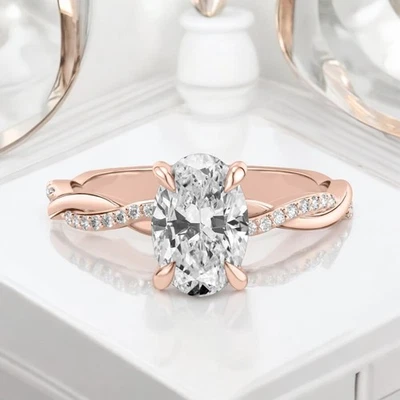 Diamond Ring For Engagement Lab Grown Oval 1.4 Carat IGI Certified 14k Rose Gold - Image 1 of 4