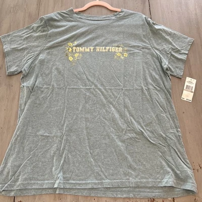 Tommy Hilfiger синее золото цветочный логотип футболка женщин Sz 1 X Y2K стиль 2006 - Изображение 1 из 4