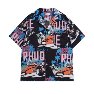 NUEVO Hombres Mujeres RHUDE Alta Calidad Ocio Algodón Manga Corta Solapa Camisa Talla: S-XL - Imagen 1 de 25