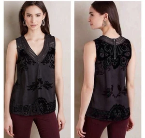 Anthropologie Meadow Rue Top Womens Small Fanya Black Velvet Burnout Whimsigoth - Picture 1 of 11