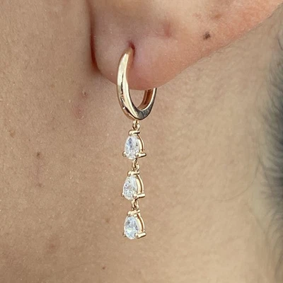 Diamond Drop Earrings Pear 0.54 Ct E-F VS1 Hoop Lab Created 14k Rose Gold - Image 1 of 4