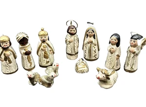 Vintage 12 pc NATIVITY Set MEXICAN Folk Art POTTERY TONALA Miniature Christmas - Picture 1 of 16