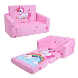 Kids Couch Foldable Kids Sofa 2 in 1 Children Convertible Sofas to Lounger Fo... - Picture 1 of 7