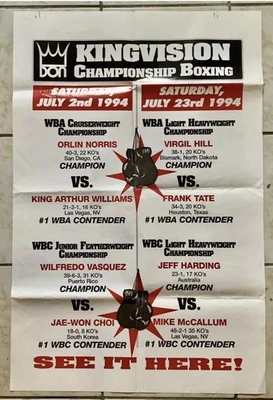 Vintage Boxing Poster (1994) Virgil Hill Orlin Norris Wilfredo Vasquez 23”x 35” - Image 1 of 2