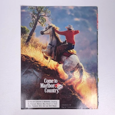 Marlboro Cowboy Horseback Ride Print Ad Vintage Philip Morris Western Decor - Image 1 of 4