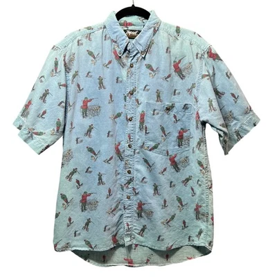 Vintage 90s Duck Hunter Dog Shirt Print Ramie Cotton Button Down Size Small - Image 1 of 4