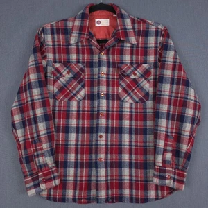Vintage Sears Kings Road Flannel Shirt Mens Large Plaid Loop Collar 1970s - Picture 1 of 10