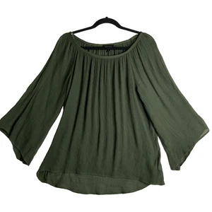 Olive Green Gauzy Semi Sheer Peasant Pullover Blouse Witchy Cottagecore Boho XL - Picture 1 of 7