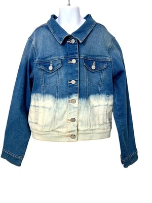 Antigua Chaqueta Denim Azul Marino Niñas Corbata Teñida Ombré Azul L 10-12 Botones Cuello Bolsillos Foto 1 de 4