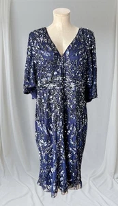 Mac Duggal Navy Blue Embellished Cape Sleeve Cocktail Dress Size 20W #5191 NWT - Picture 1 of 6