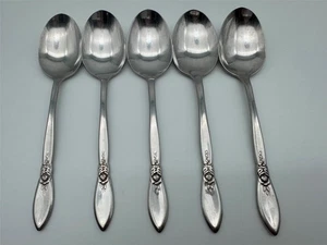 5er SET ONEIDA COMMUNITY FRÜHLINGSROSE EDELSTAHL 6-3/4 ZOLL OVALE SUPPEN-/GEDECKLÖFFEL - Bild 1 von 4