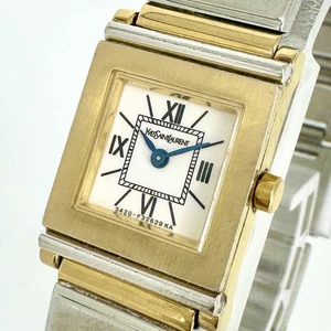 Saint Laurent Quartz Watch Wristwatch Logo Gold Silver Women's Authentic - Picture 1 of 24