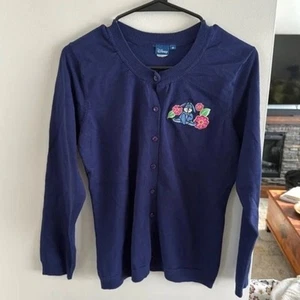 Disney Eeyore Cardigan Sweater Navy Whimsical Cozy Women’s Size M - Picture 1 of 4