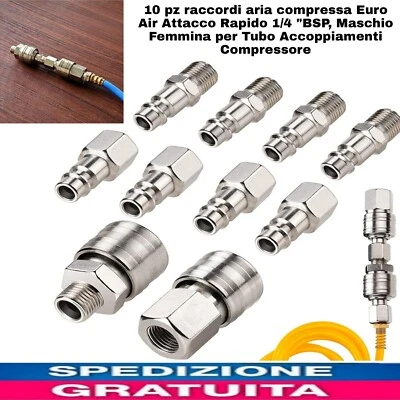 10 pz raccordi aria compressa Euro Air Attacco Rapido 1/4 "BSP, Maschio Femmina - Immagine 1 di 4