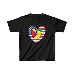 Kids Guyanese American Heart Gift Half Guyana USA Flag T-Shirt Unisex Tee Shirt - Picture 1 of 9