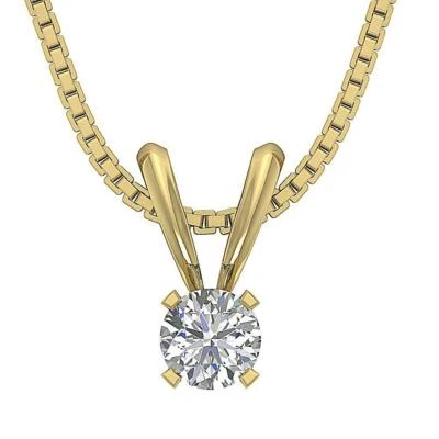 Colgante solitario SI1 G 0,30 quilates diamante redondo oro amarillo de 14 quilates 0,37 pulgadas 4 puntas Foto 1 de 4