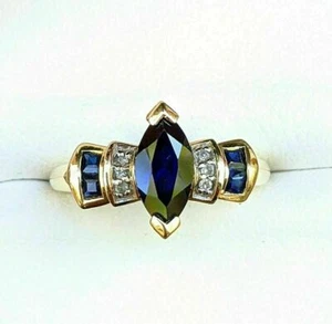 2.20Ct Marquise Cut Lab Created Sapphire Diamond Ring 14k Yellow Gold Finish - Picture 1 of 9