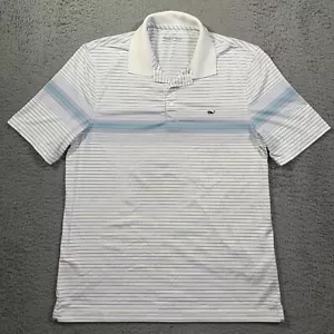 Vineyard Vines Performance Golf Polo Shirt Mens Large Blue White Striped Whale - Picture 1 of 13