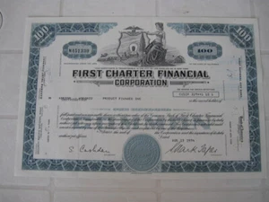 First Charter Financial Corporation, 100 Shares, 1974 - Bild 1 von 2
