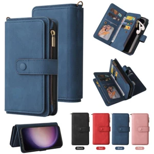 15 Card Leather Wallet Case For Sumsung Galaxy S25 S24 S23 S22 S21 S20 S10 S9 - Picture 1 of 16