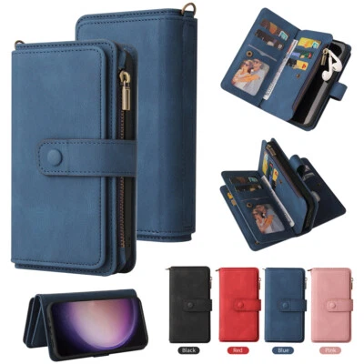 15 Card Leather Wallet Case  For Sumsung Galaxy S25 S24 S23 S22 S21 S20 S10 S9 - Image 1 of 4