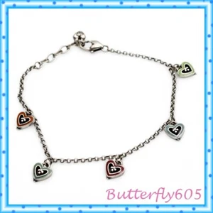 Brighton Vienna Hearts Colorful Enamel Silver Retired Anklet - Picture 1 of 1