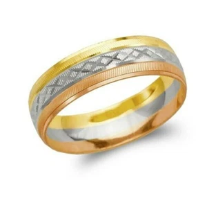 14K Tricolor Gold band Ring Men's Women's Wedding Engagement 6mm size 5-13 - Picture 1 of 1