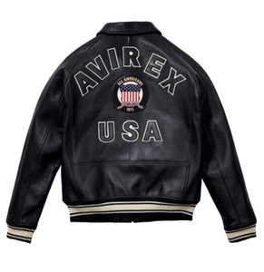 Nuevo Avirex Hombre Cuero Real Bombardero Clásico American Flight Cuero Icono Chaqueta - Imagen 1 de 5