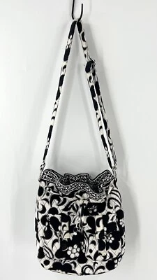 Vera Bradley Bucket Bag Quilted White Black Floral Tie Closure Crossbody - Image 1 of 3
