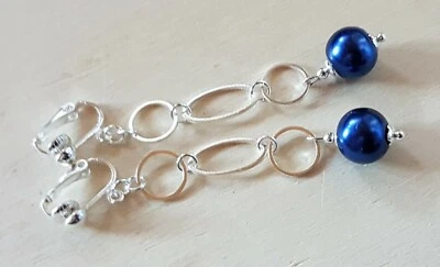 OHRCLIPS CLIPS VERSILBERT LANG BLAUE PERLEN - Bild 1 von 2