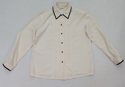 Blusa vintage beige para mujer manga larga plisada frontal Koret Petites Foto 1 de 4