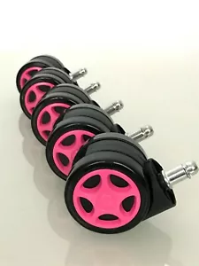 Pink Replacement Castors Wheels for Office Desk Chair Gaming Feet x 5 - Picture 1 of 5